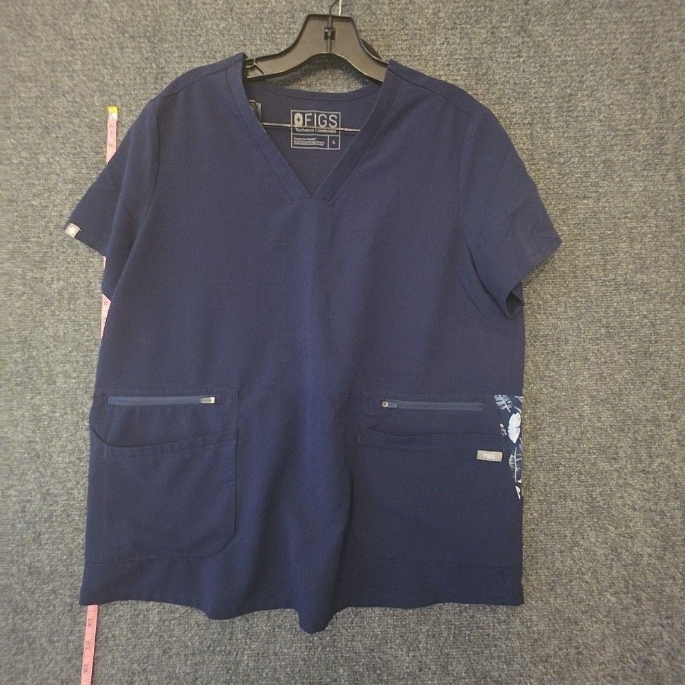 FIGS Blouse Womens L Blue Technical Collection V Neck Scrub Tunic Top Nurse